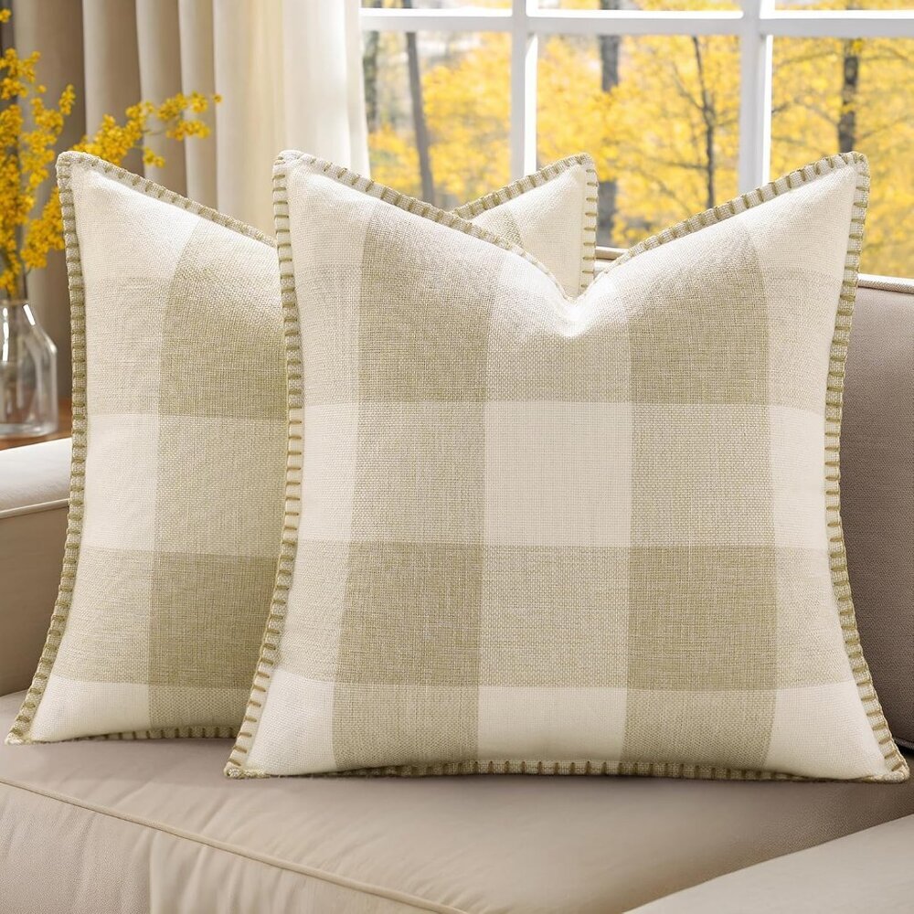 Christmas Buffalo Plaid Check Throw Pillow Covers 18x18 Set of 2, Outdoor Linen